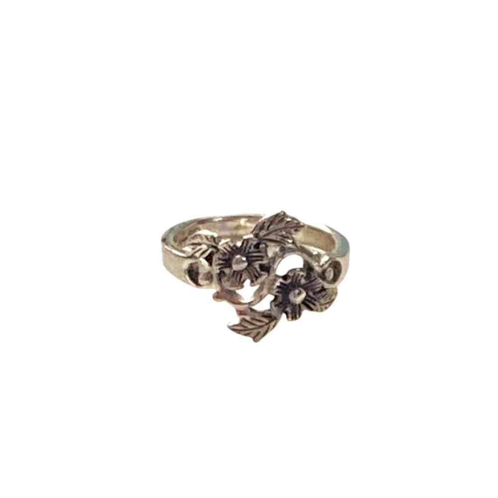 Vintage Taxco style Sterling Silver 925 Dual Flower Leaf Ring Sz 6.5
